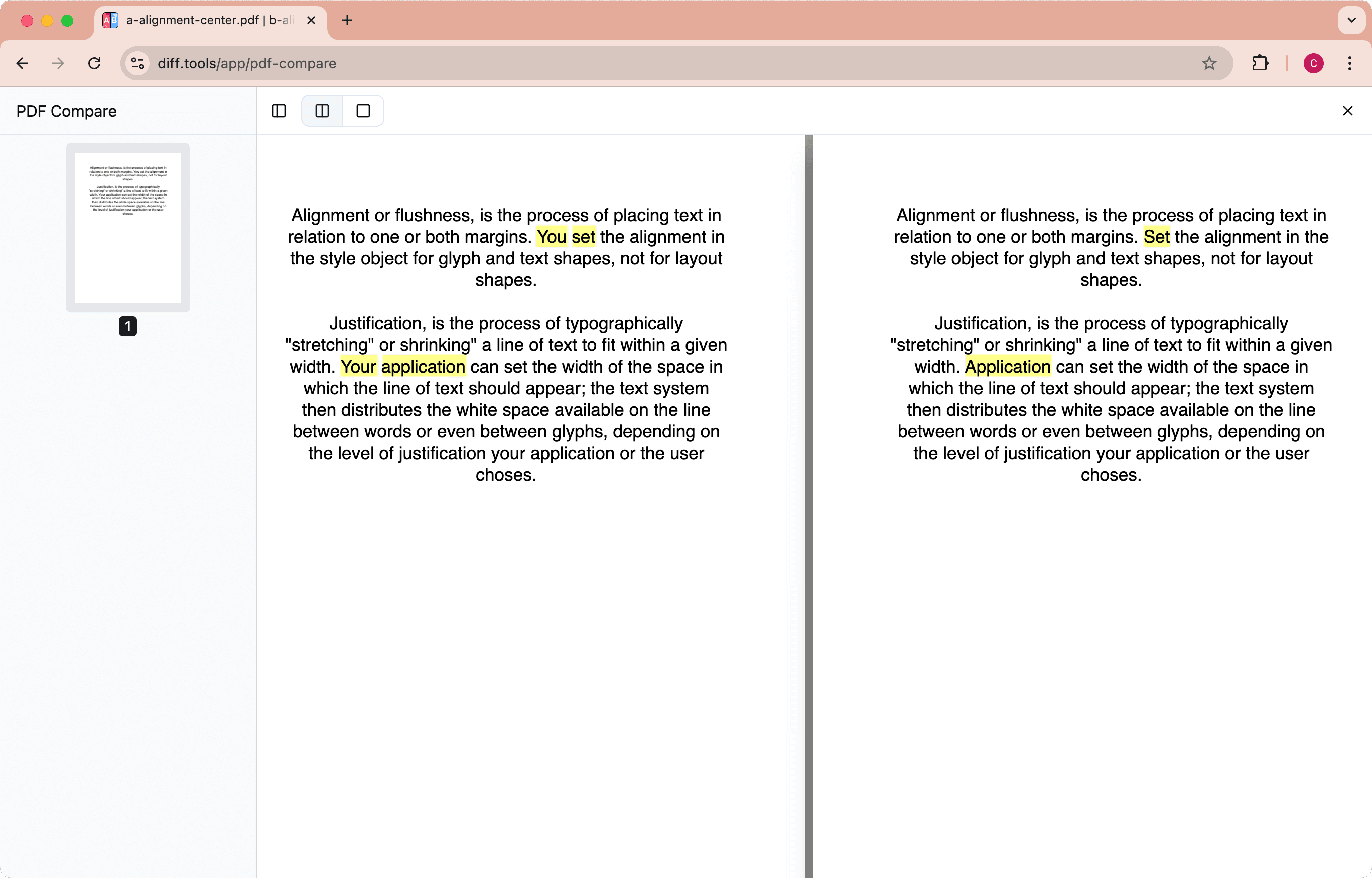 Screenshot of PDF Compare